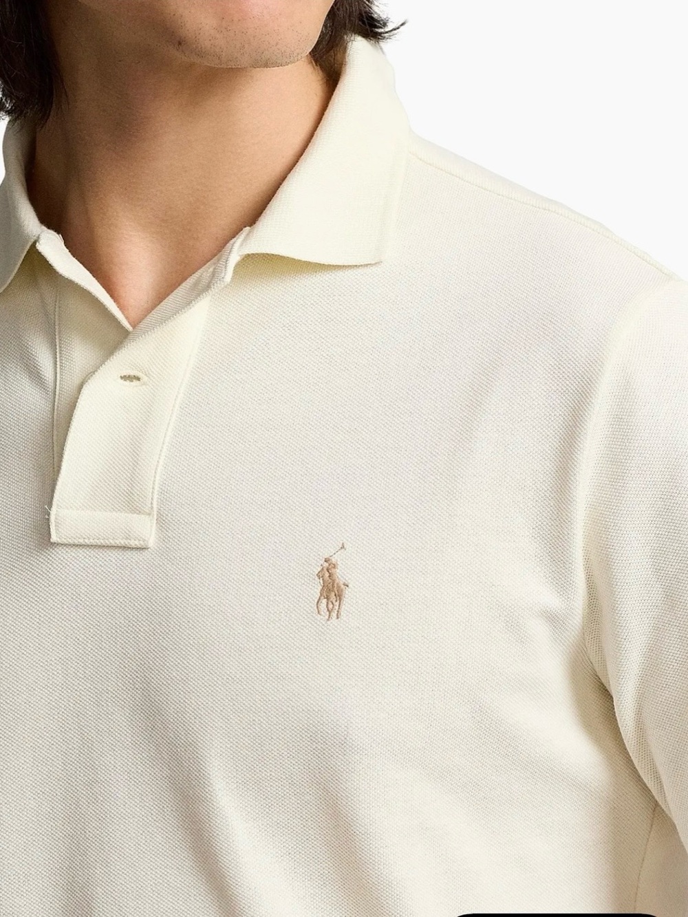 Men’s Polo by Ralph Lauren Cream Short-Sleeve Custom Slim Fit Polo Size L - Picture 4 of 15